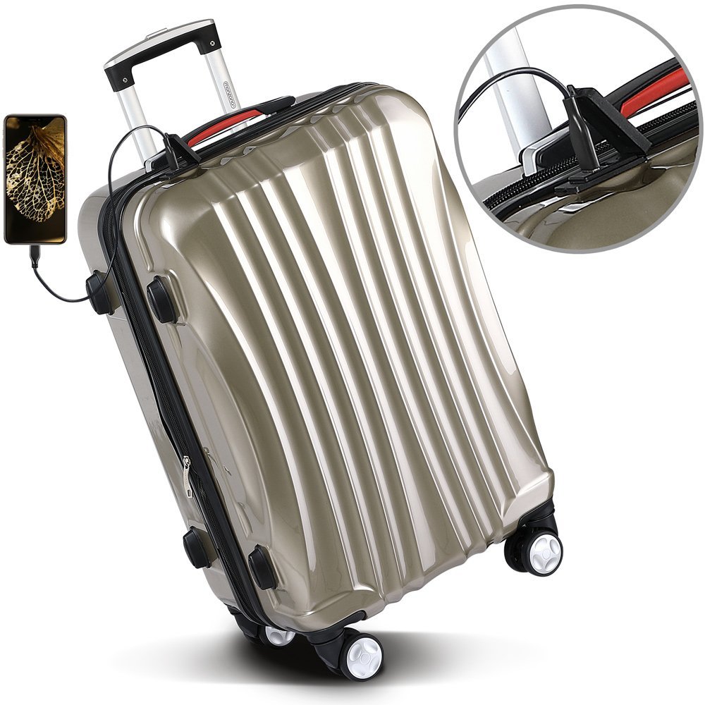 Monzana Valigie Set di 2 pezzi Ikarus M e XL Porto USB Lucchetto TSA valigia bagaglio viaggio trolley champagne
