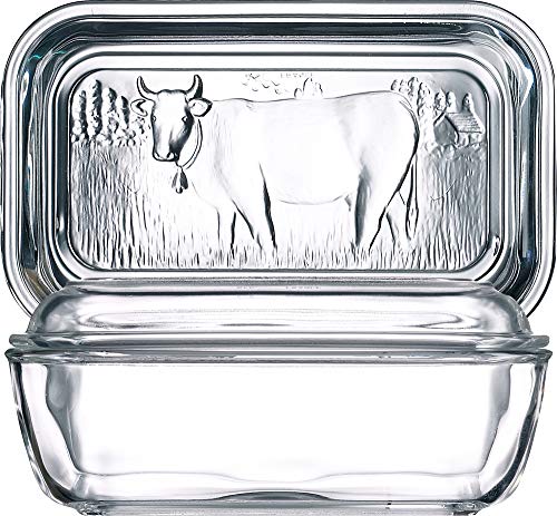 2 pezzi Trasparente 17 x 7 x 10,5 cm Arcoroc 73115 vetro di Vache 'Burriera con motivo: mucca per 250 G 