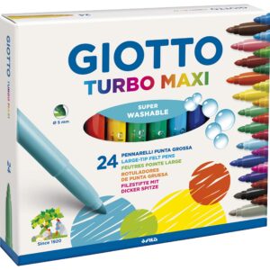 GIOTTO Turbo Maxi - Astuccio Da 24 Pennarelli A Punta Larga, 5 mm, Super Lavabili