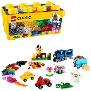 LEGO Classic Scatola Mattoncini Creativi Media, Set per Costruire Fiori, Macchina, Treno, Aereo e Animali Giocattolo per Bambini e Bambine da 4 Anni in su, Contenitore Idee Creative, Idea Regalo 10696