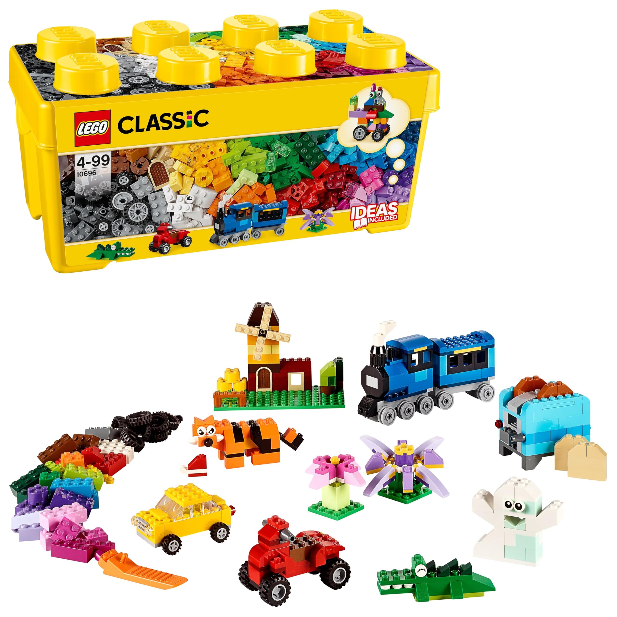 LEGO Classic Scatola Mattoncini Creativi Media, Set per Costruire Fiori, Macchina, Treno, Aereo e Animali Giocattolo per Bambini e Bambine da 4 Anni in su, Contenitore Idee Creative, Idea Regalo 10696