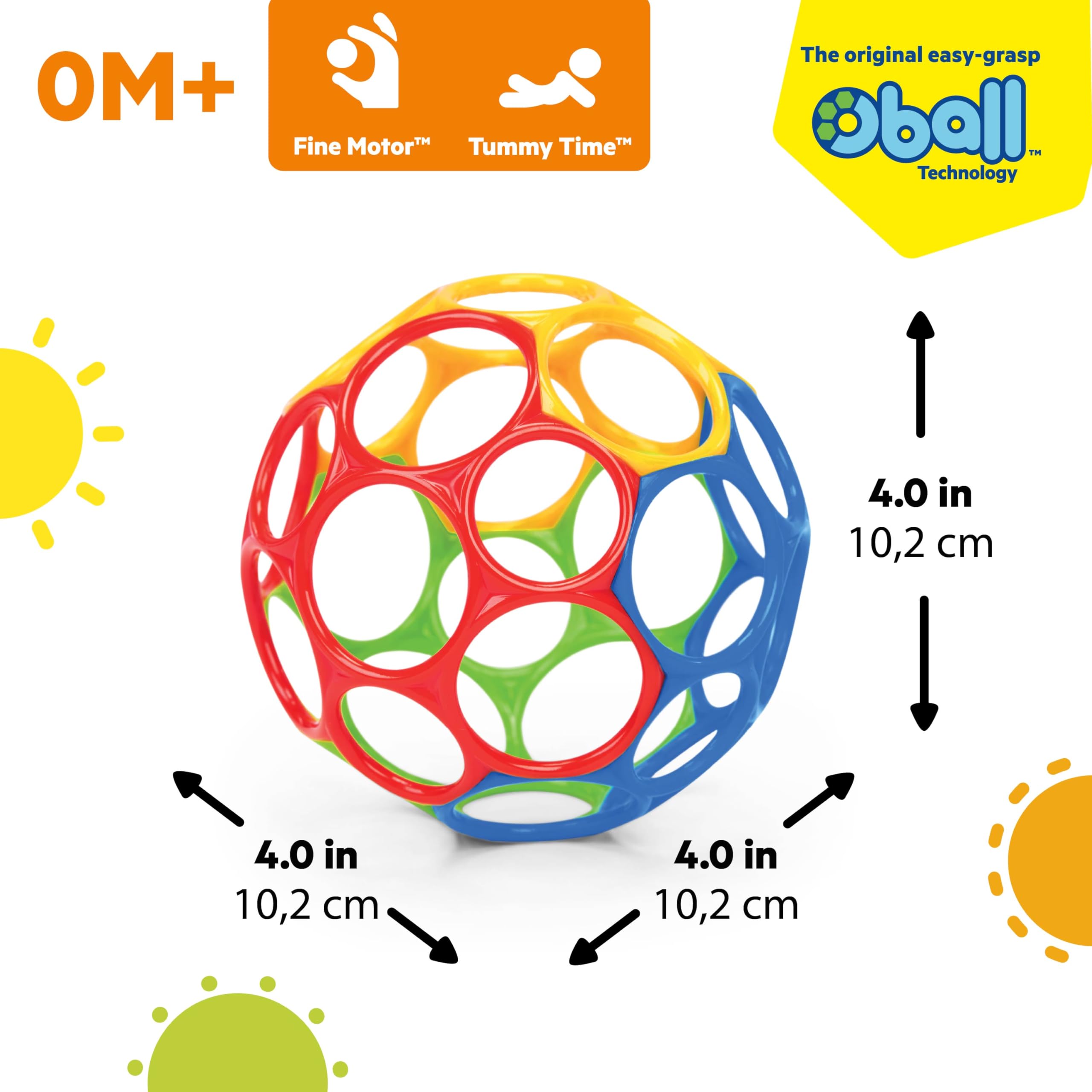 Bright Starts, Oball Classic, Palla Morbido e Flessibile Facile da Maneggiare, Giocattolo di attività Sensoriale per Bambini di Tutte Le età, Multicolore immagine 4
