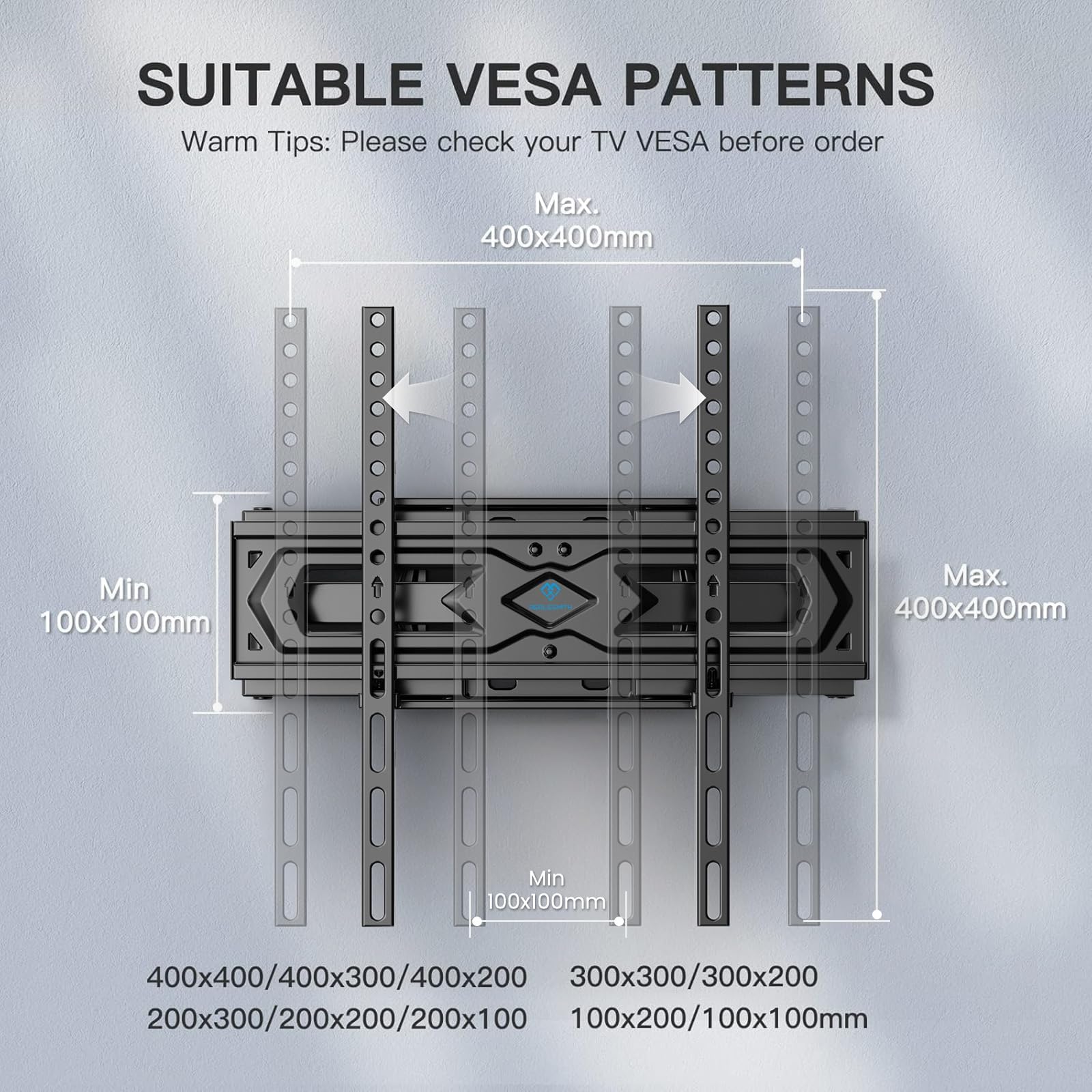 PERLESMITH Supporto da parete per TV, orientabile e inclinabile, per TV o monitor da 26-70 pollici, fino a 45 kg, VESA 400 x 400 mm immagine 3