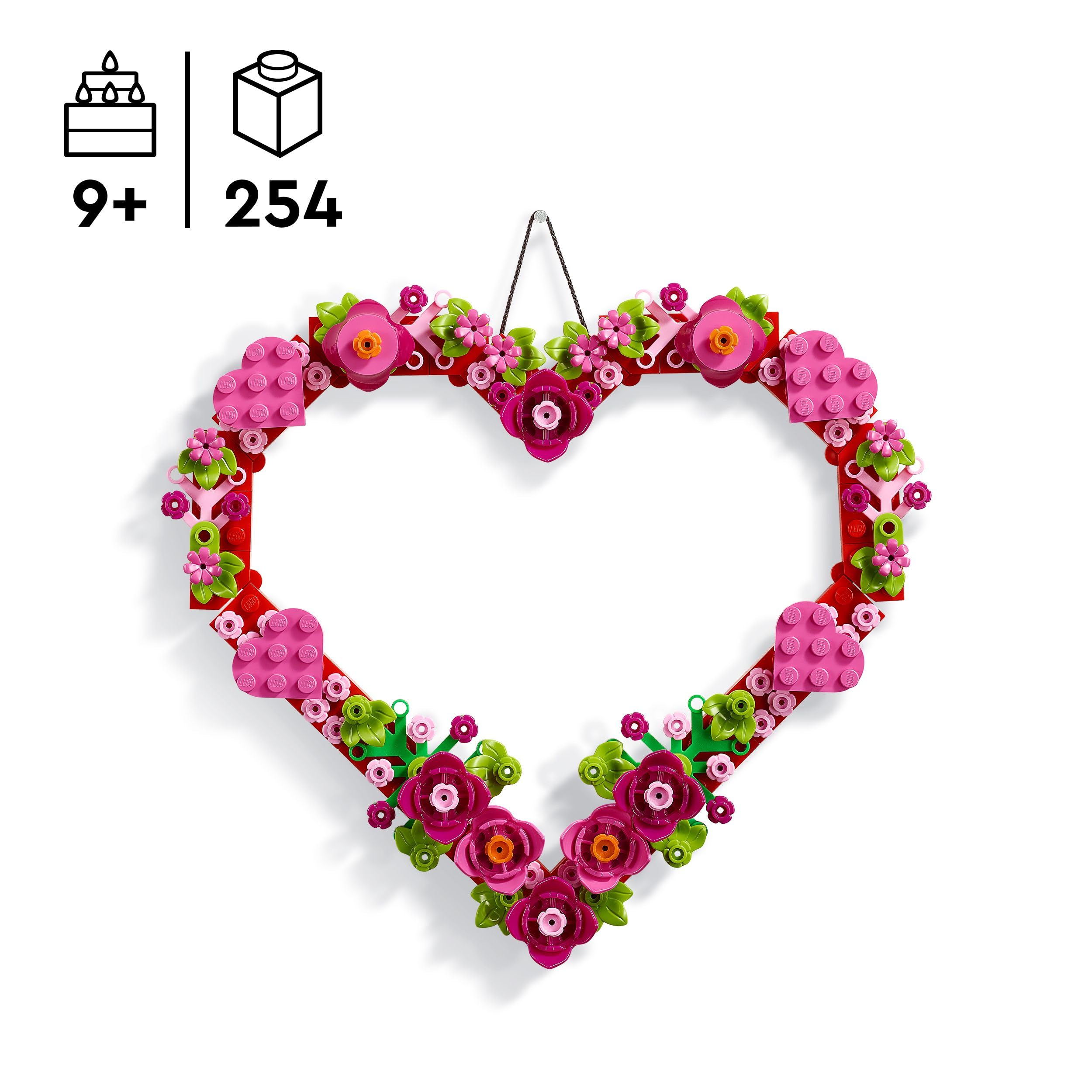 LEGO Cuore Ornamento Giocattolo - Kit di Arti e Mestieri - Modello Artistico da Esposizione con Fiori, Foglie e Cuoricini - Regalo di Compleanno per Bambine e Bambini da 9 Anni in su - 40638 immagine 3