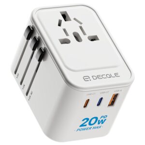 decqle Adattatore Universale da Viaggio, Presa Universale da Viaggio con 2 USB-C(PD 20W) e 1 USB-A e 1 AC, Adattatore da Viaggio Italia Inghilterra Germania America Australia e 224+ Paese(bianca) immagine 2