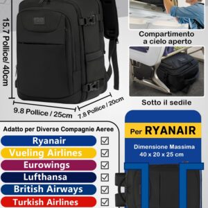 LYNXCHER Zaino Ryanair 40x20x25-Zaino da Viaggio-Bagaglio a Mano Aereo Piccolo Borsa da Cabina 20L per Uomo e Donna da Viaggio Lavoro Trekking Scuola,14 Pollici Zaino Porta PC Nero immagine 3