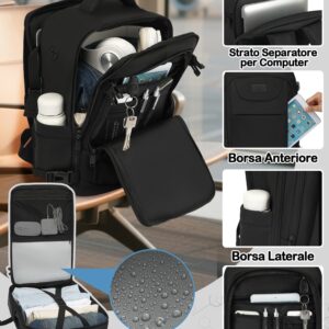 LYNXCHER Zaino Ryanair 40x20x25-Zaino da Viaggio-Bagaglio a Mano Aereo Piccolo Borsa da Cabina 20L per Uomo e Donna da Viaggio Lavoro Trekking Scuola,14 Pollici Zaino Porta PC Nero immagine 5