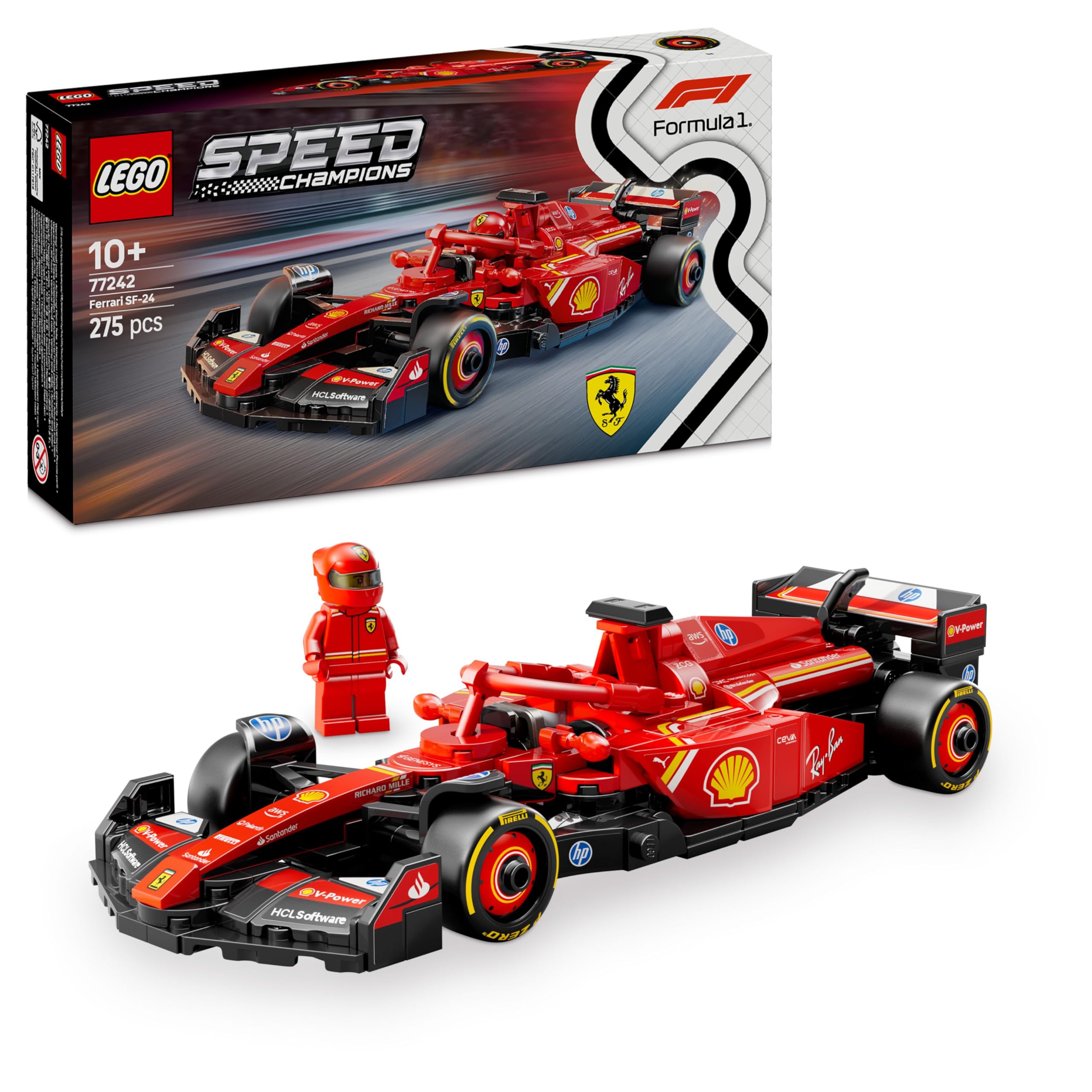 LEGO Speed Champions Auto da Corsa Ferrari F1 SF-24 - Regalo Festa del Papà - Giocattolo da Collezione con Minifigure del Pilota di Formula 1 - Modello per Bambini da 10 Anni o per Adulti Fan - 77242