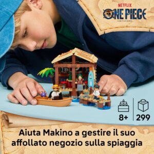 LEGO ONE PIECE La Capanna del Villaggio Foosha Giocattolo con Barca, Minifigure di Luffy, Shanks e Makino, Accessori e Poster Ricercato - Regalo per Bambini, Bambine e Fan degli Anime da 8 Anni 75636 immagine 3