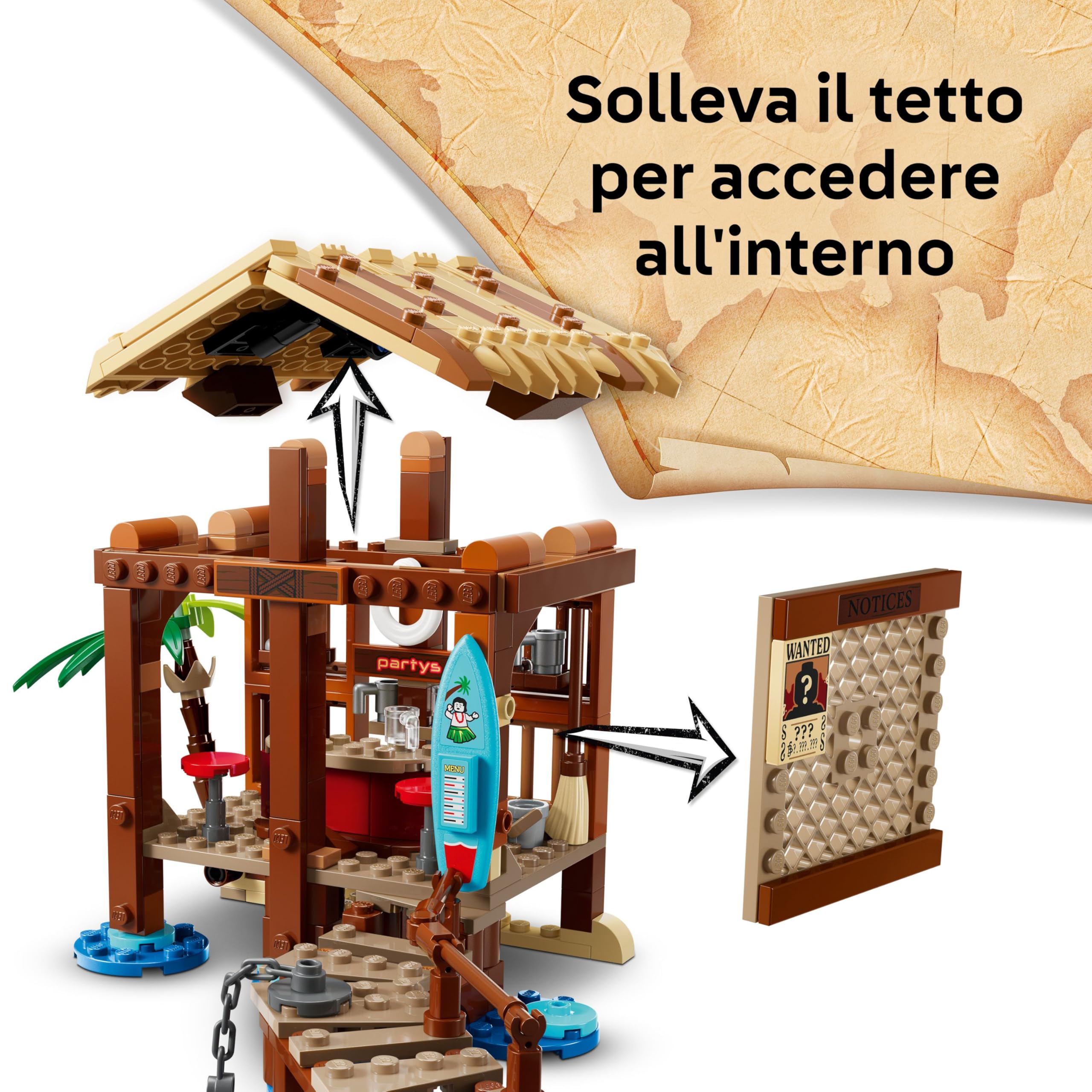 LEGO ONE PIECE La Capanna del Villaggio Foosha Giocattolo con Barca, Minifigure di Luffy, Shanks e Makino, Accessori e Poster Ricercato - Regalo per Bambini, Bambine e Fan degli Anime da 8 Anni 75636 immagine 4