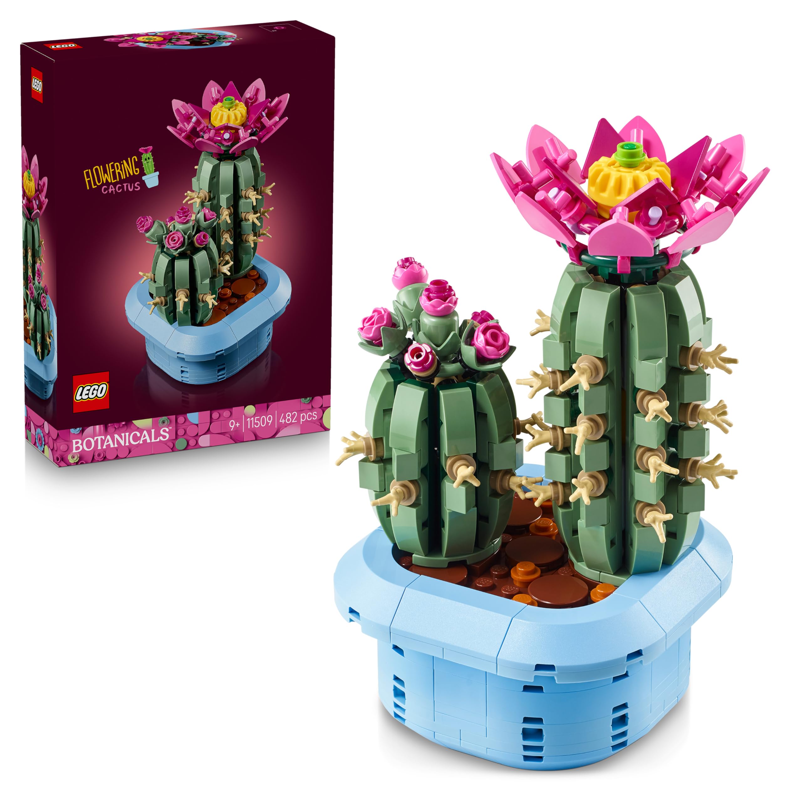 LEGO Botanicals Cactus in Fiore - Pianta Artificiale in Vaso con 2 Cactus e Fiori Finti - Decorazione Fai da Te per Camera da Letto - Regalo per Bambine da 9 Anni e Adulti Amanti delle Piante - 11509