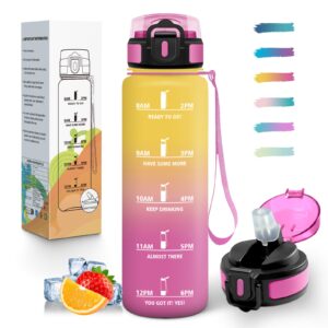 Mulbijeo Borraccia 1 Litro, Libre de BPA & A Prova di Perdita, Borraccia con Cannuccia, Reutilizables, Borracce Motivazionale, Portatile, Borracce Palestra per Scuola, Palestra, Ufficio, Festa – Marca: Mulbijeo