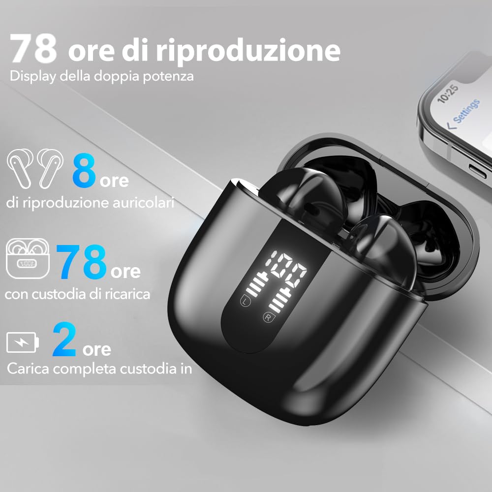 JBES Cuffie Bluetooth, Auricolari Bluetooth 5.4 In Ear Stereo con 4 Microfono ENC, 60 Ore Cuffiette Wireless Cancellazione Rumore, IP5 Auricolare per iPhone e Androide, Earbuds (Nero) immagine 5